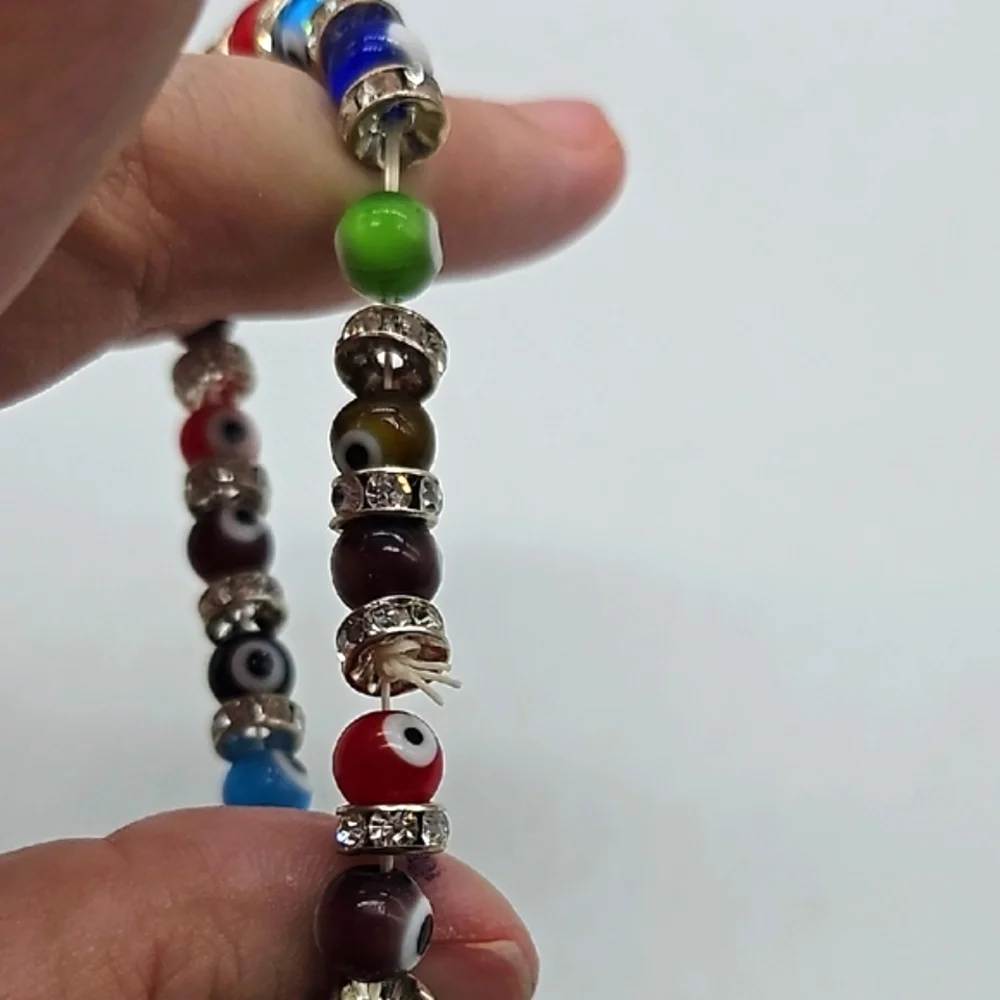 🩵Lot 3 Piece Art Glass Evil Eye Beaded Stretch Bracelets